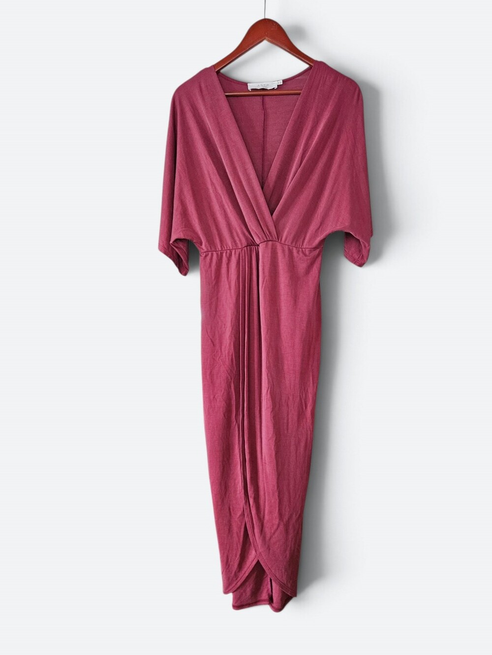ASTR The Label Burgundy Jersey Draped V-Neck Batwing Grecian Style Maxi Dress M